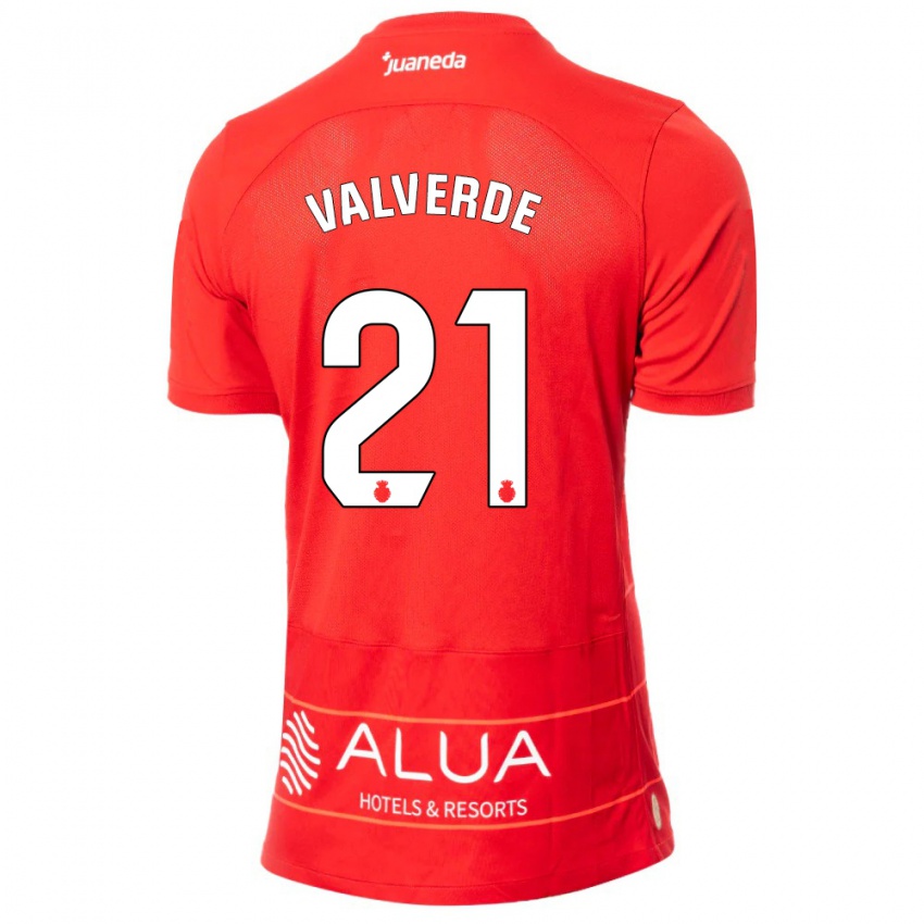 Mujer Camiseta David Valverde #21 Rojo 1ª Equipación 2023/24 La Camisa