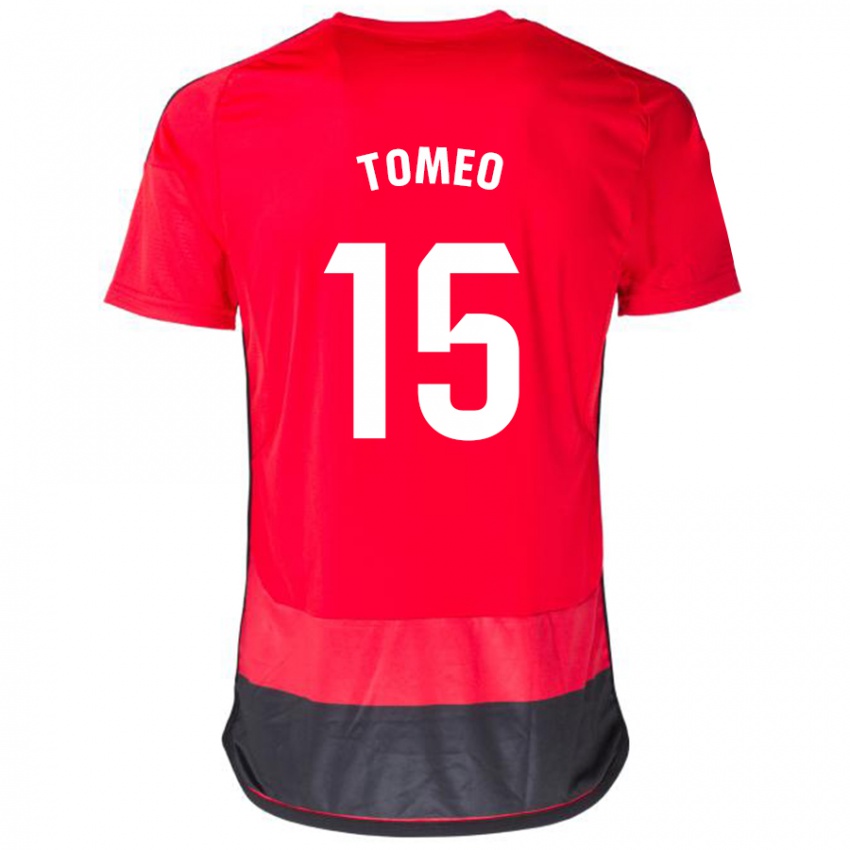 Mujer Camiseta Pablo Tomeo #15 Negro Rojo 1ª Equipación 2023/24 La Camisa