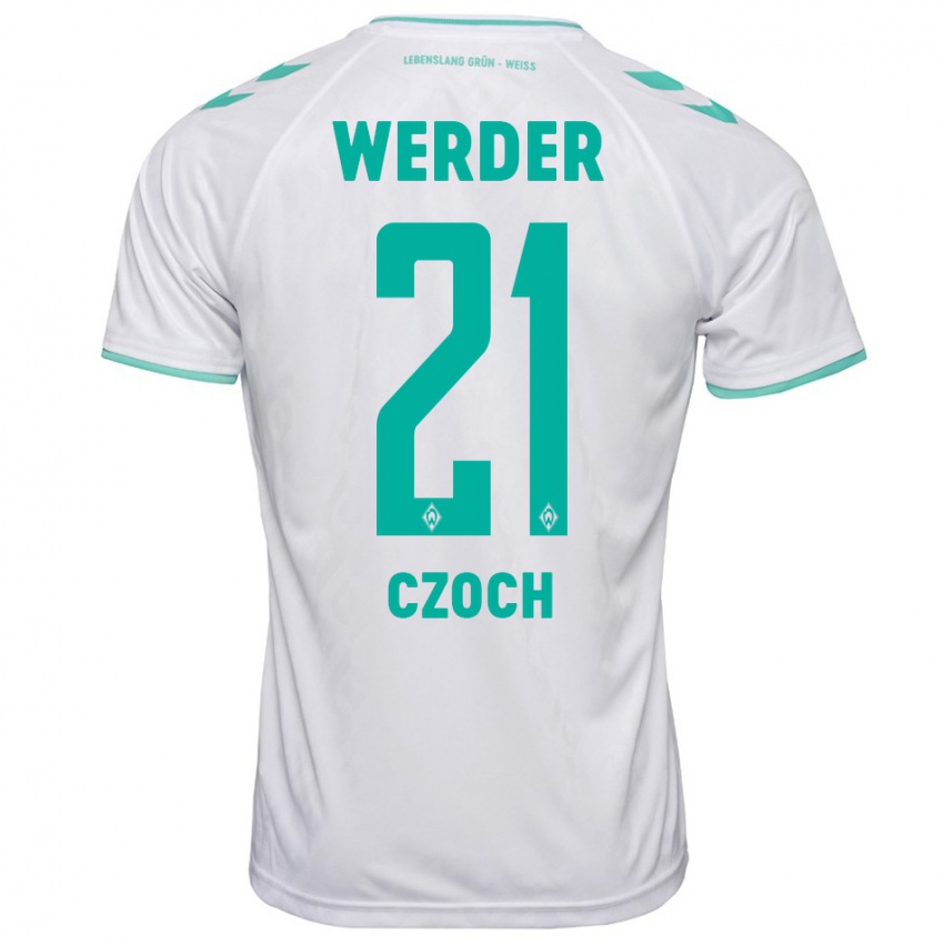 Mujer Camiseta Mike Czoch #21 Blanco 2ª Equipación 2023/24 La Camisa