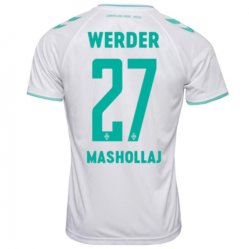 Mujer Camiseta Benjamin Mashollaj #27 Blanco 2ª Equipación 2023/24 La Camisa