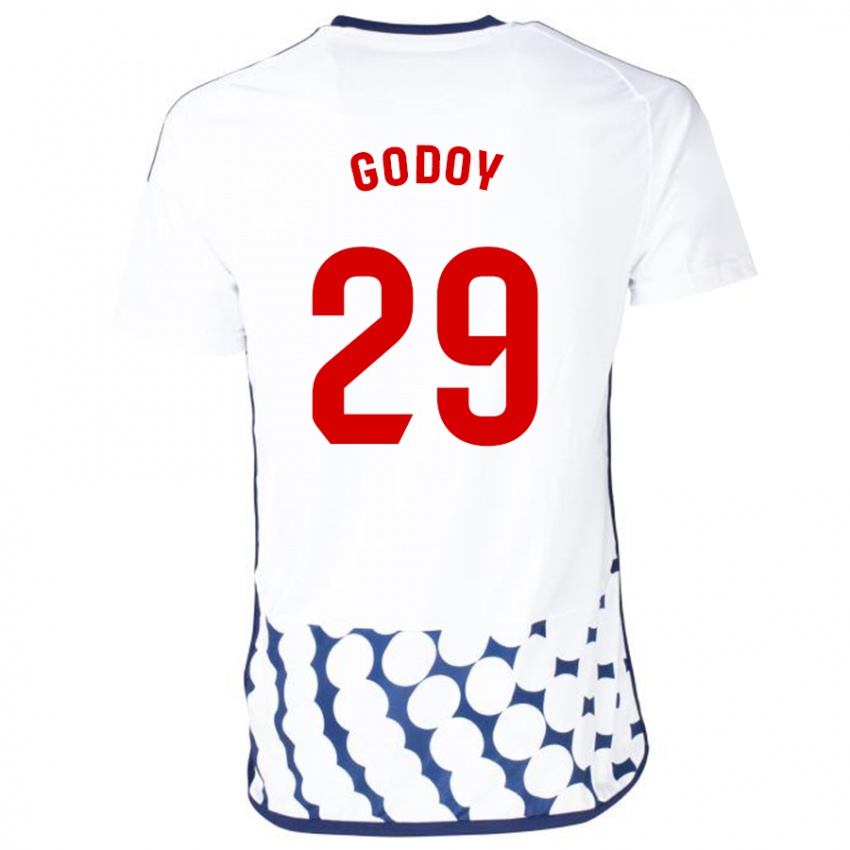 Mujer Camiseta Alan Godoy #29 Blanco 2ª Equipación 2023/24 La Camisa