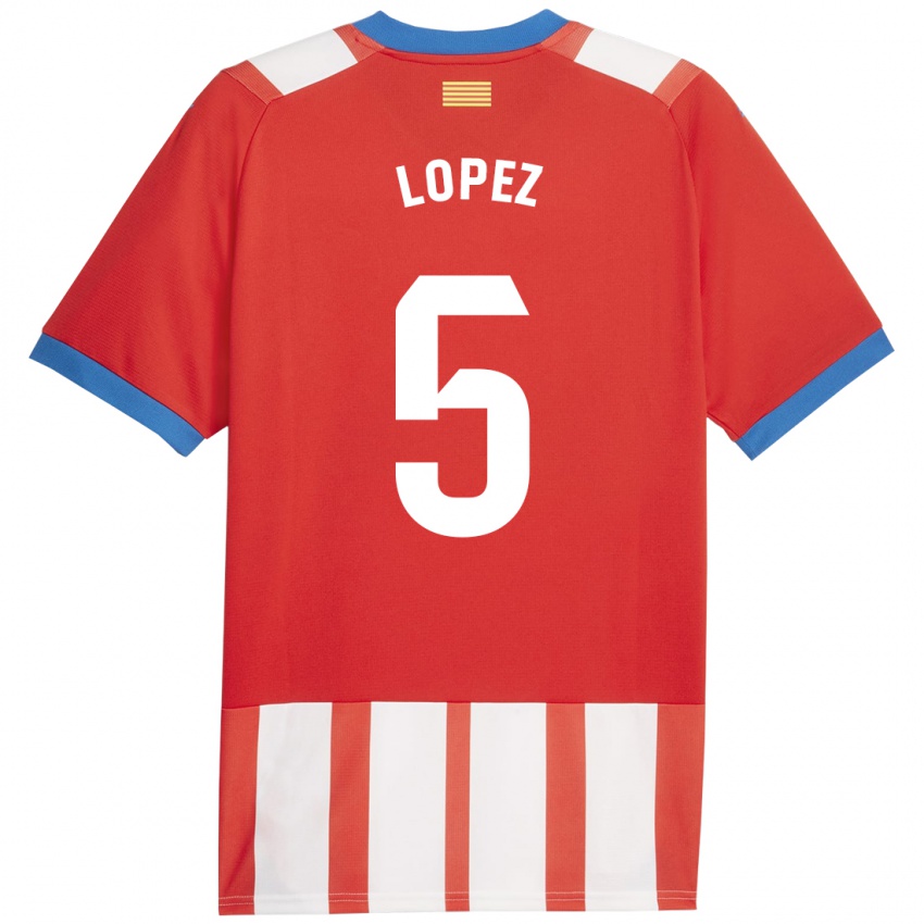 Niño Camiseta David López #5 Rojo Blanco 1ª Equipación 2023/24 La Camisa