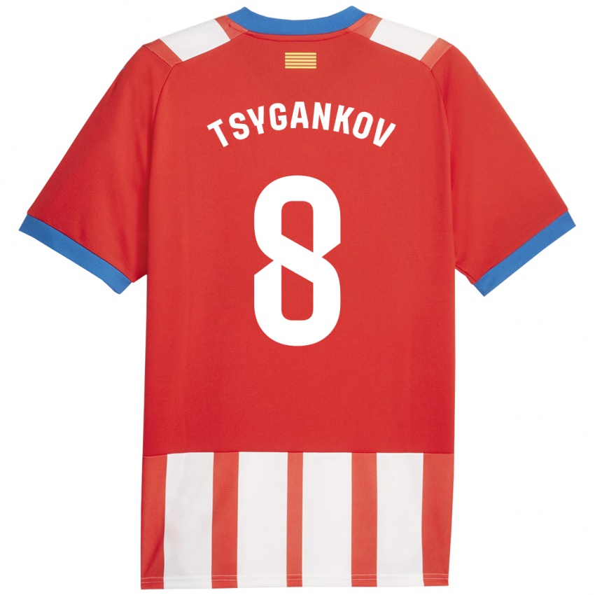 Niño Camiseta Viktor Tsygankov #8 Rojo Blanco 1ª Equipación 2023/24 La Camisa