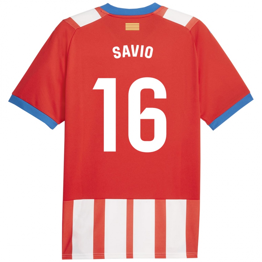 Niño Camiseta Sávio #16 Rojo Blanco 1ª Equipación 2023/24 La Camisa