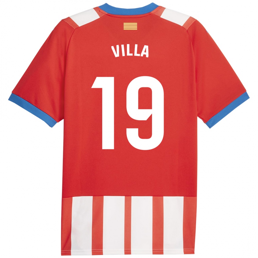 Niño Camiseta Toni Villa #19 Rojo Blanco 1ª Equipación 2023/24 La Camisa