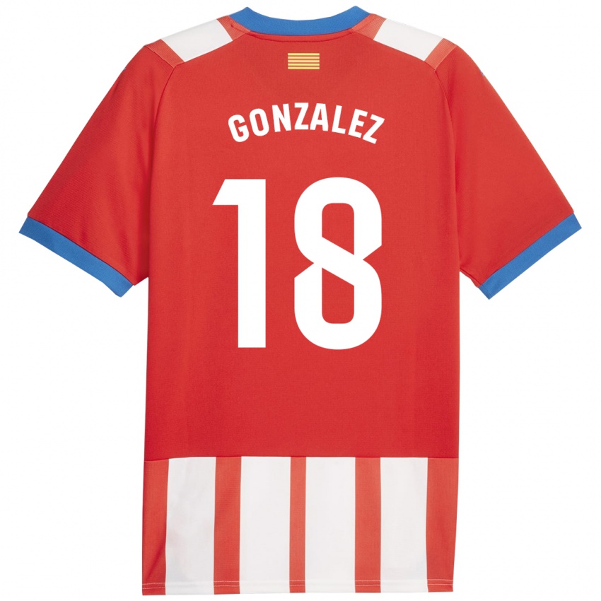 Niño Camiseta Gerard Gonzalez #18 Rojo Blanco 1ª Equipación 2023/24 La Camisa