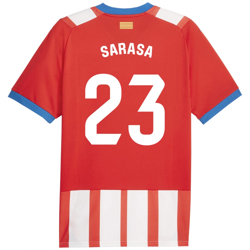 Niño Camiseta Javier Sarasa #23 Rojo Blanco 1ª Equipación 2023/24 La Camisa