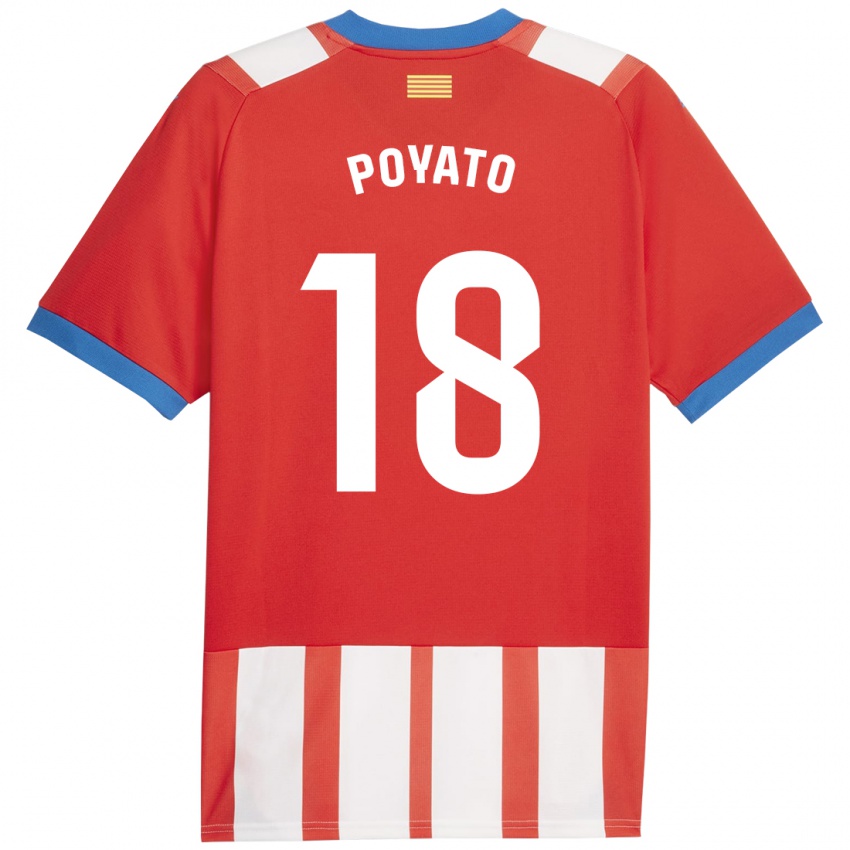 Niño Camiseta Marina Poyato #18 Rojo Blanco 1ª Equipación 2023/24 La Camisa