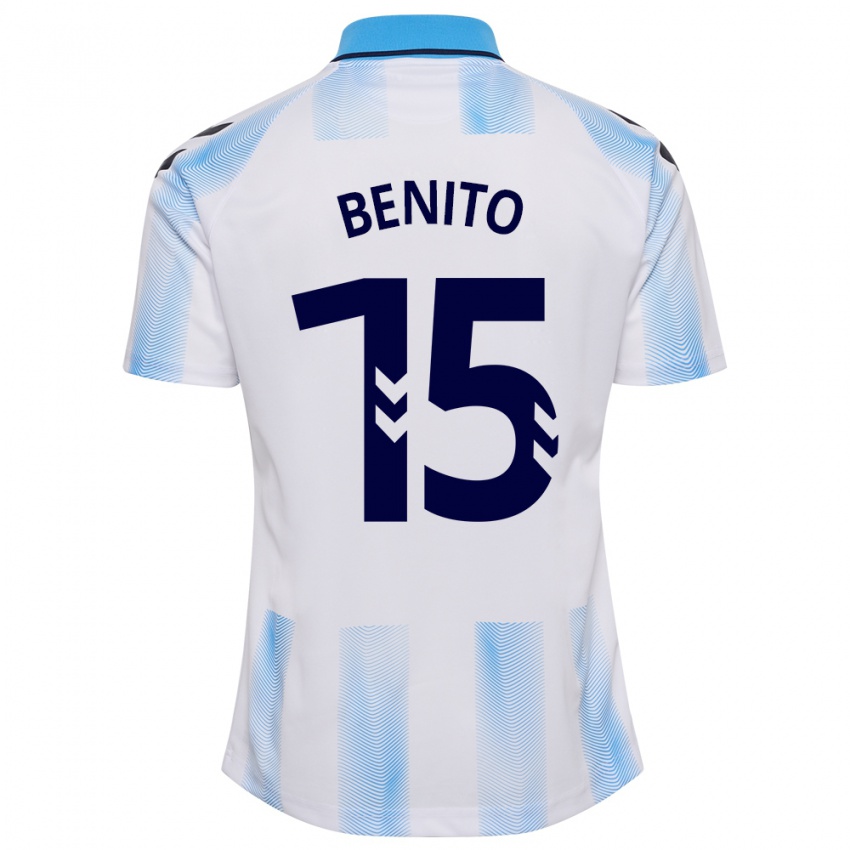 Niño Camiseta Iván Benito #15 Blanco Azul 1ª Equipación 2023/24 La Camisa