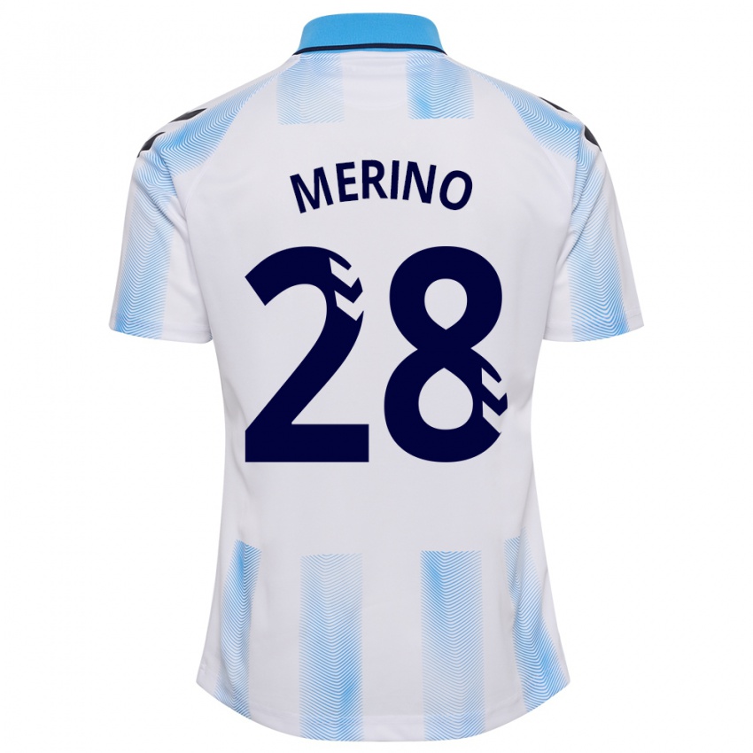 Niño Camiseta Izan Merino #28 Blanco Azul 1ª Equipación 2023/24 La Camisa