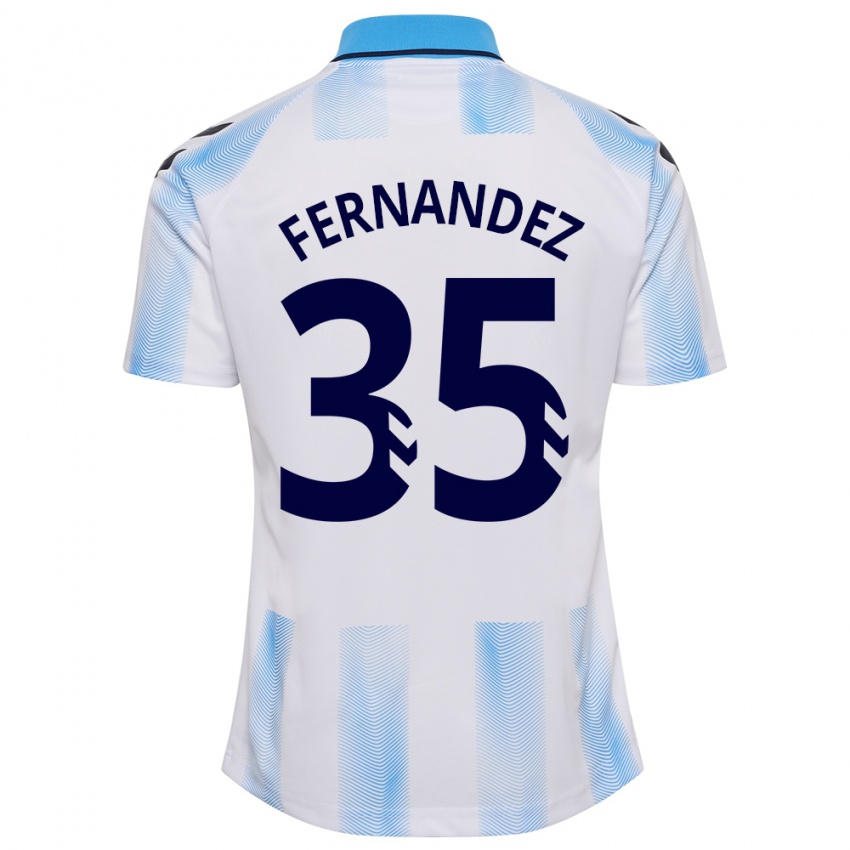 Niño Camiseta Inés Fernández #35 Blanco Azul 1ª Equipación 2023/24 La Camisa