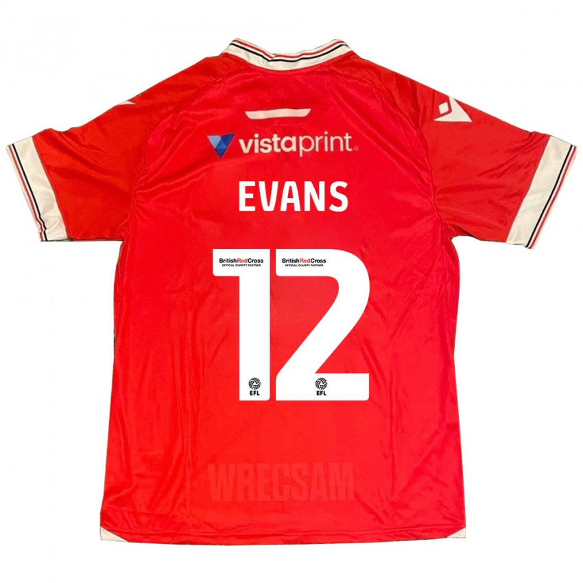 Niño Camiseta George Evans #12 Rojo 1ª Equipación 2023/24 La Camisa