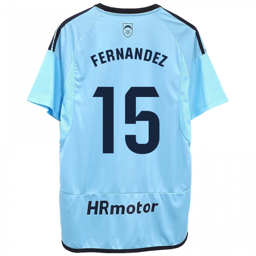 Niño Camiseta Leyre Fernández Sánchez #15 Azul 2ª Equipación 2023/24 La Camisa