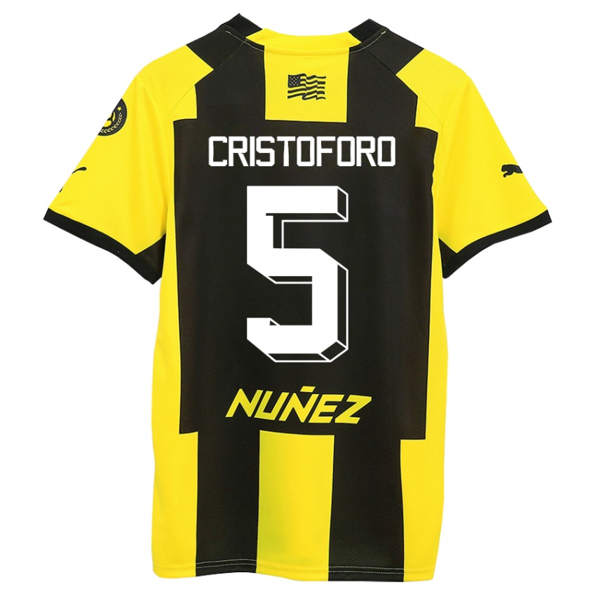 Hombre Camiseta Sebastián Cristóforo #5 Amarillo Negro 1ª Equipación 2023/24 La Camisa