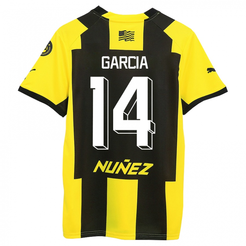 Hombre Camiseta Damián García #14 Amarillo Negro 1ª Equipación 2023/24 La Camisa