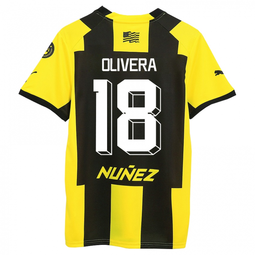 Hombre Camiseta Maximiliano Olivera #18 Amarillo Negro 1ª Equipación 2023/24 La Camisa