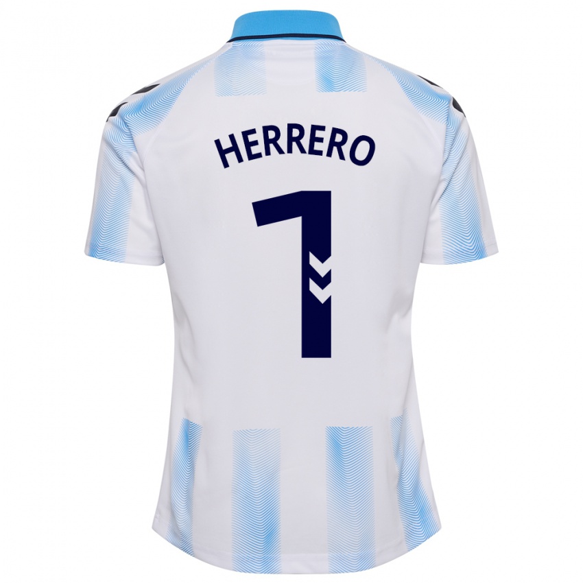Hombre Camiseta Alfonso Herrero #1 Blanco Azul 1ª Equipación 2023/24 La Camisa