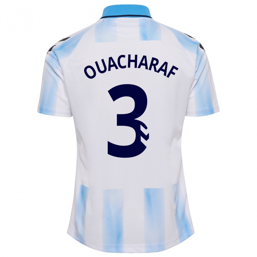 Hombre Camiseta Bilal Ouacharaf #3 Blanco Azul 1ª Equipación 2023/24 La Camisa