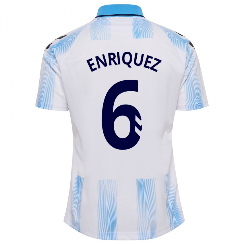 Hombre Camiseta Ramón Enríquez #6 Blanco Azul 1ª Equipación 2023/24 La Camisa