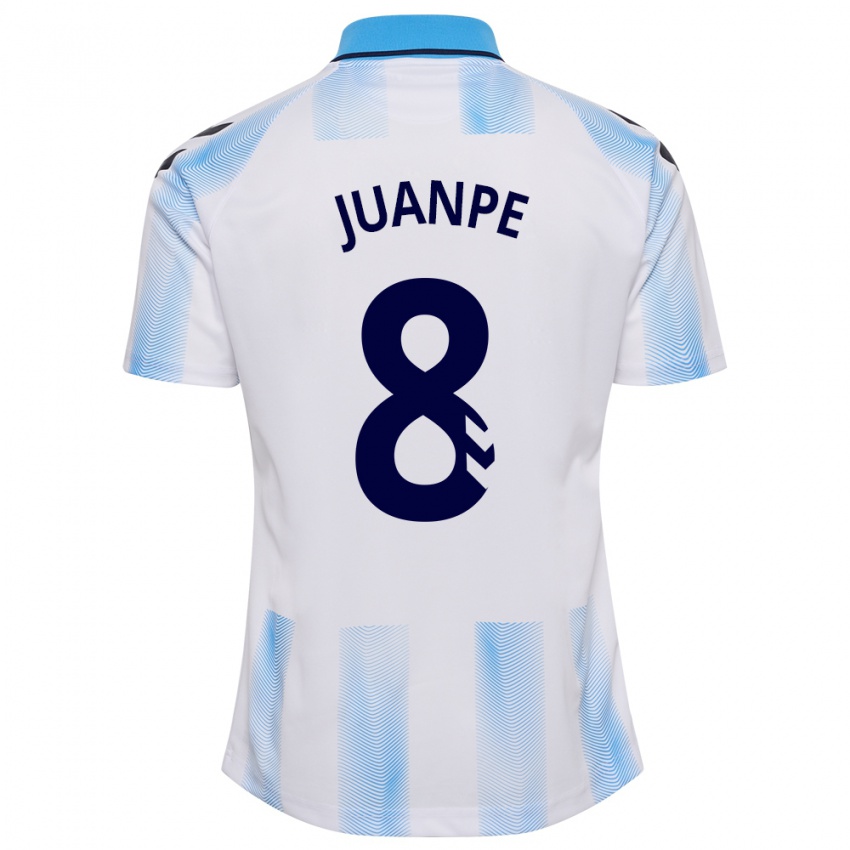 Hombre Camiseta Juanpe #8 Blanco Azul 1ª Equipación 2023/24 La Camisa