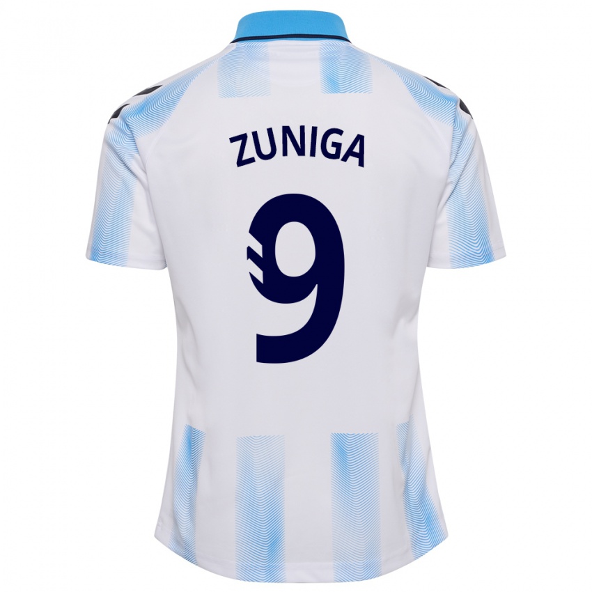 Hombre Camiseta Loren Zúñiga #9 Blanco Azul 1ª Equipación 2023/24 La Camisa