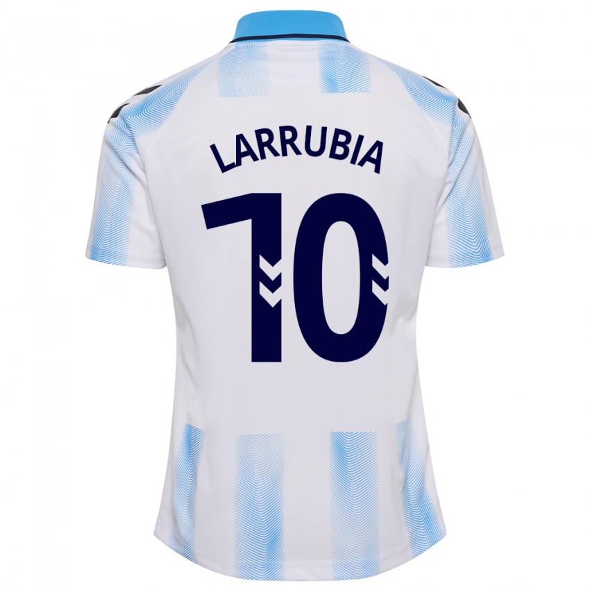 Hombre Camiseta David Larrubia #10 Blanco Azul 1ª Equipación 2023/24 La Camisa