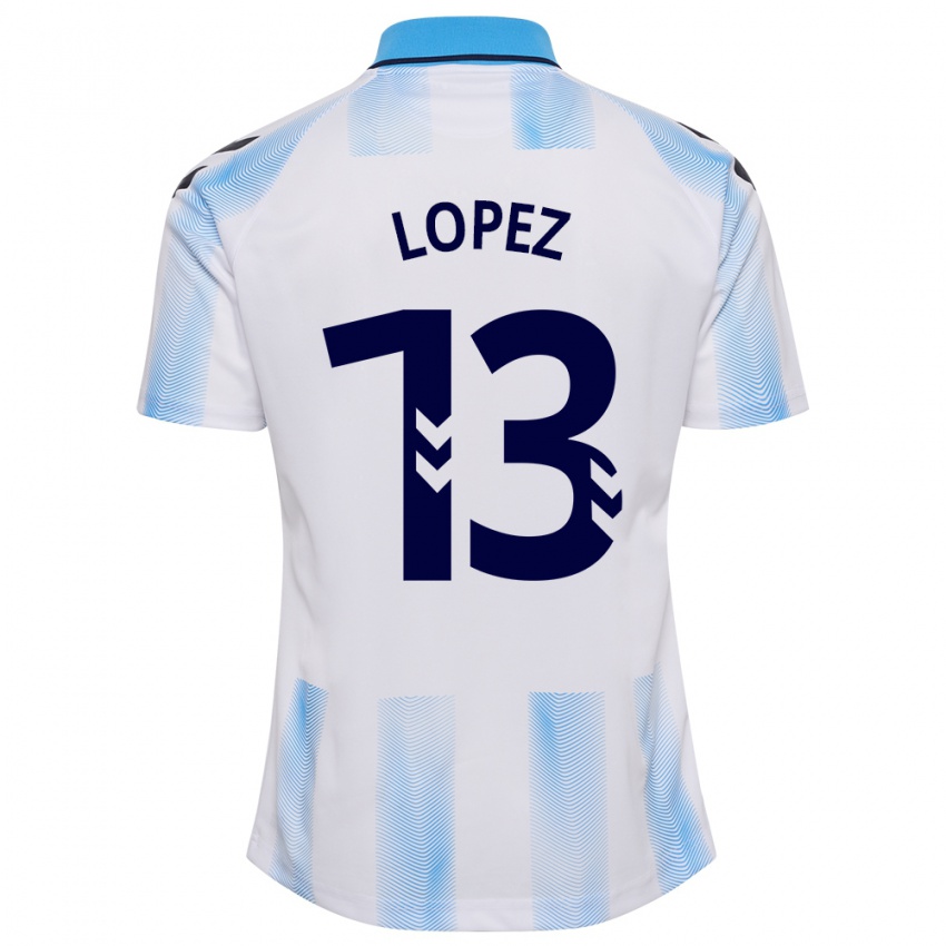 Hombre Camiseta Carlos López #13 Blanco Azul 1ª Equipación 2023/24 La Camisa
