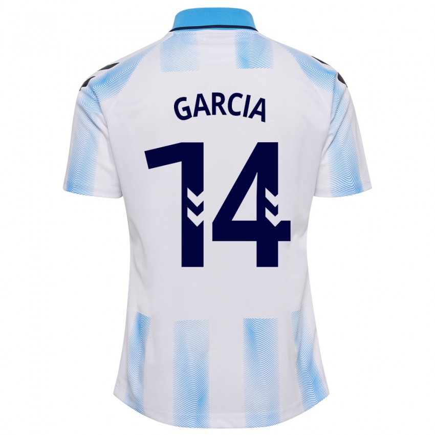 Hombre Camiseta Víctor García #14 Blanco Azul 1ª Equipación 2023/24 La Camisa