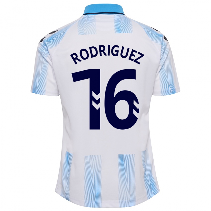 Hombre Camiseta Genaro Rodríguez #16 Blanco Azul 1ª Equipación 2023/24 La Camisa