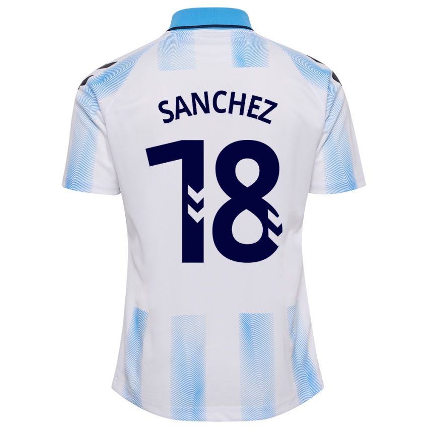 Hombre Camiseta Dani Sánchez #18 Blanco Azul 1ª Equipación 2023/24 La Camisa