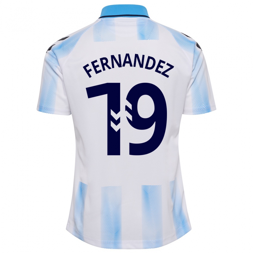 Hombre Camiseta Roberto Fernández #19 Blanco Azul 1ª Equipación 2023/24 La Camisa