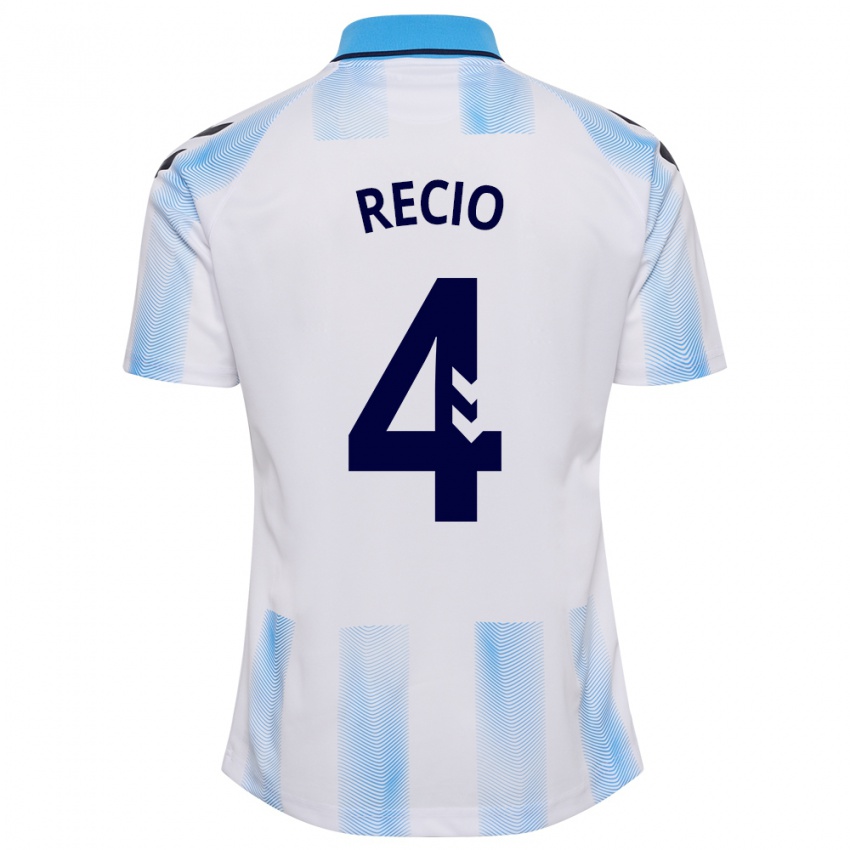 Hombre Camiseta Ángel Recio #4 Blanco Azul 1ª Equipación 2023/24 La Camisa