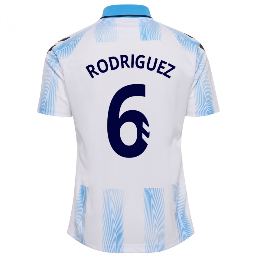 Hombre Camiseta Rafa Rodríguez #6 Blanco Azul 1ª Equipación 2023/24 La Camisa