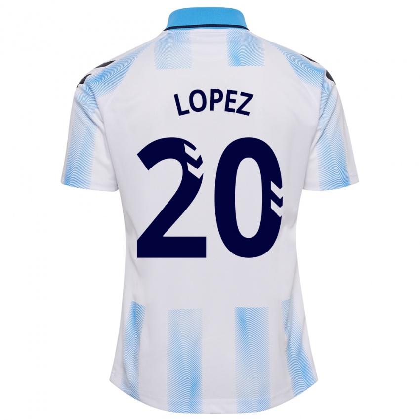 Hombre Camiseta Adri López #20 Blanco Azul 1ª Equipación 2023/24 La Camisa