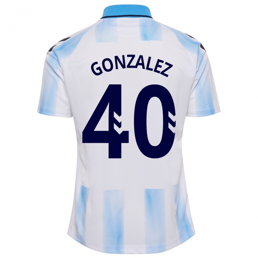 Hombre Camiseta Carol González #40 Blanco Azul 1ª Equipación 2023/24 La Camisa