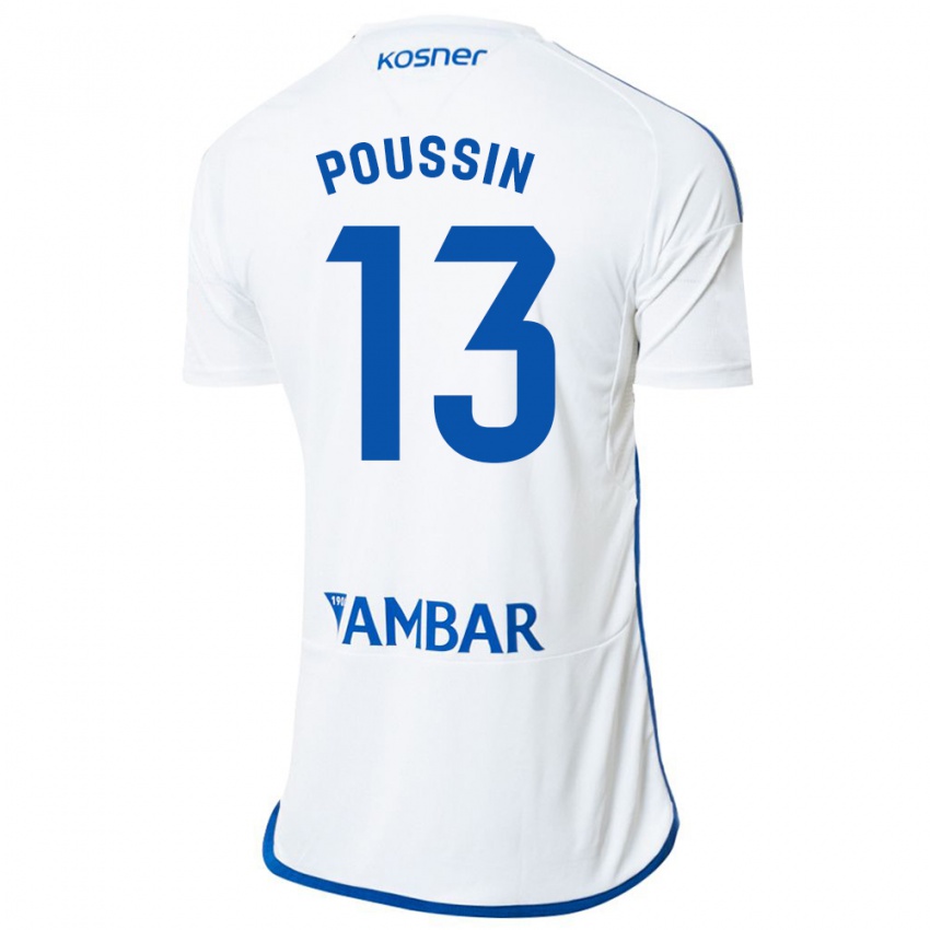 Hombre Camiseta Gaëtan Poussin #13 Blanco 1ª Equipación 2023/24 La Camisa