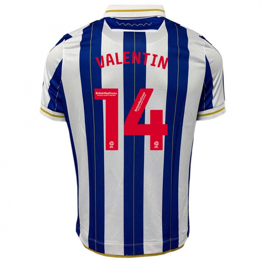 Hombre Camiseta Pol Valentín #14 Azul Blanco 1ª Equipación 2023/24 La Camisa