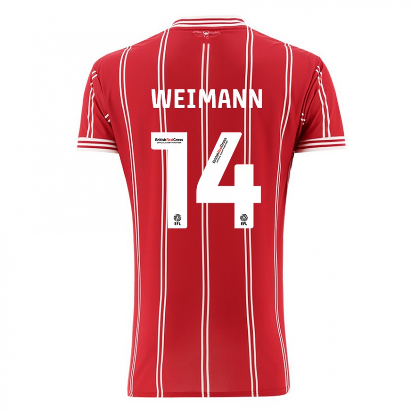 Hombre Camiseta Andreas Weimann #14 Rojo 1ª Equipación 2023/24 La Camisa