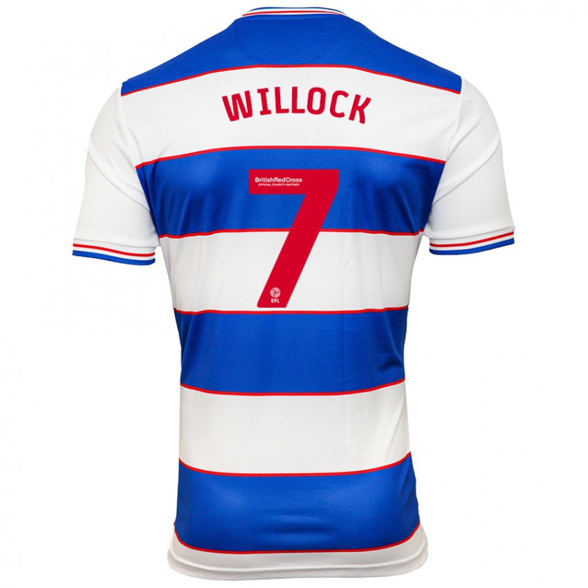 Hombre Camiseta Chris Willock #7 Blanco Azul 1ª Equipación 2023/24 La Camisa