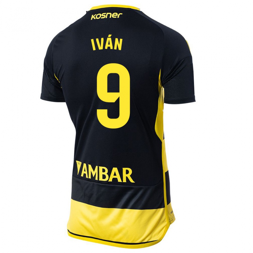 Hombre Camiseta Iván Azón #9 Negro Amarillo 2ª Equipación 2023/24 La Camisa