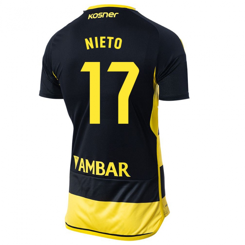 Hombre Camiseta Carlos Nieto #17 Negro Amarillo 2ª Equipación 2023/24 La Camisa