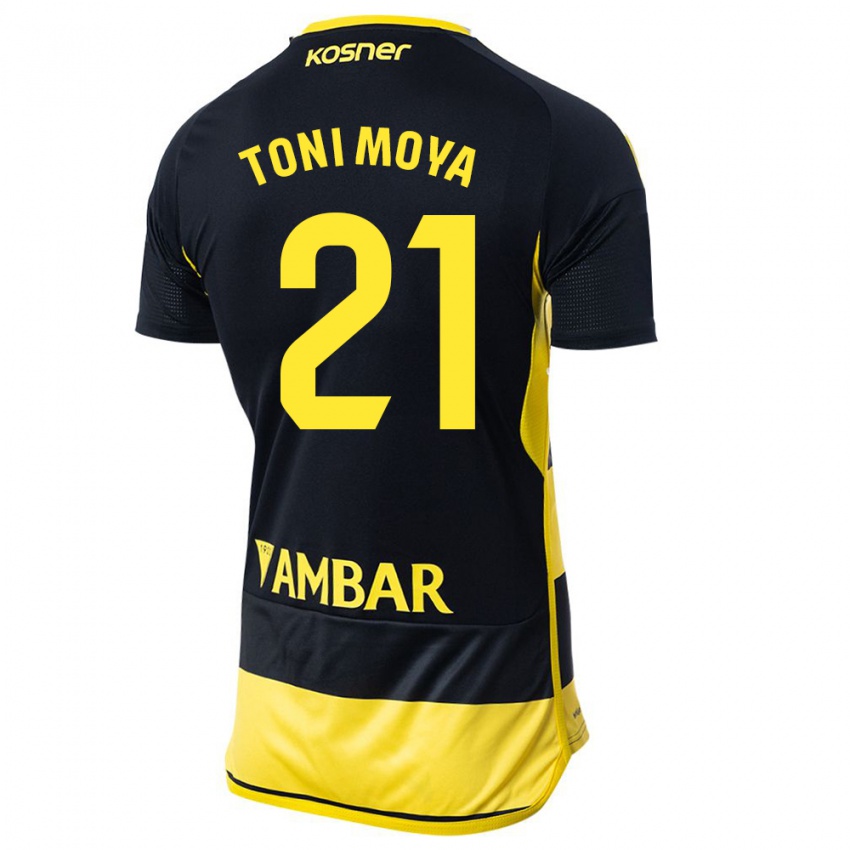 Hombre Camiseta Toni Moya #21 Negro Amarillo 2ª Equipación 2023/24 La Camisa