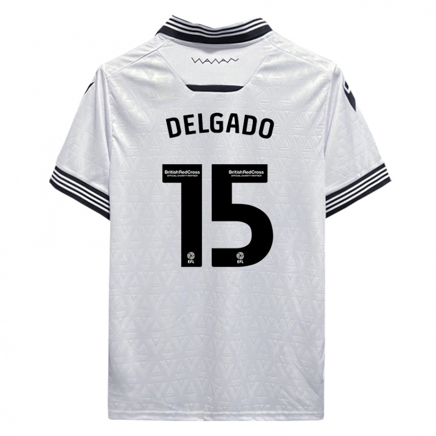 Hombre Camiseta Juan Delgado #15 Blanco 2ª Equipación 2023/24 La Camisa