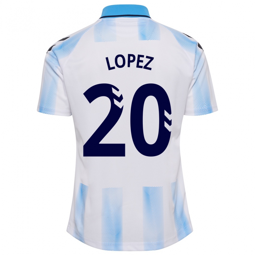 Mujer Camiseta Adri López #20 Blanco Azul 1ª Equipación 2023/24 La Camisa