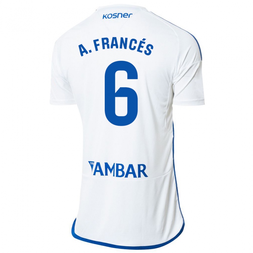 Mujer Camiseta Alejandro Francés #6 Blanco 1ª Equipación 2023/24 La Camisa