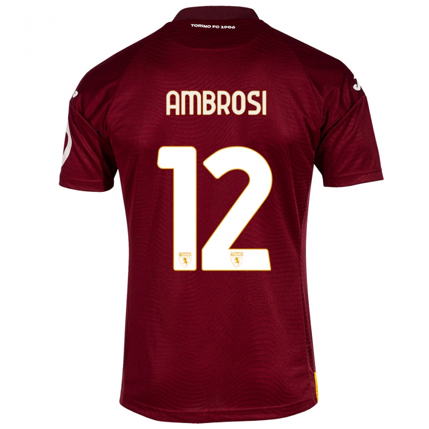 Mujer Camiseta Martina Ambrosi #12 Rojo Oscuro 1ª Equipación 2023/24 La Camisa