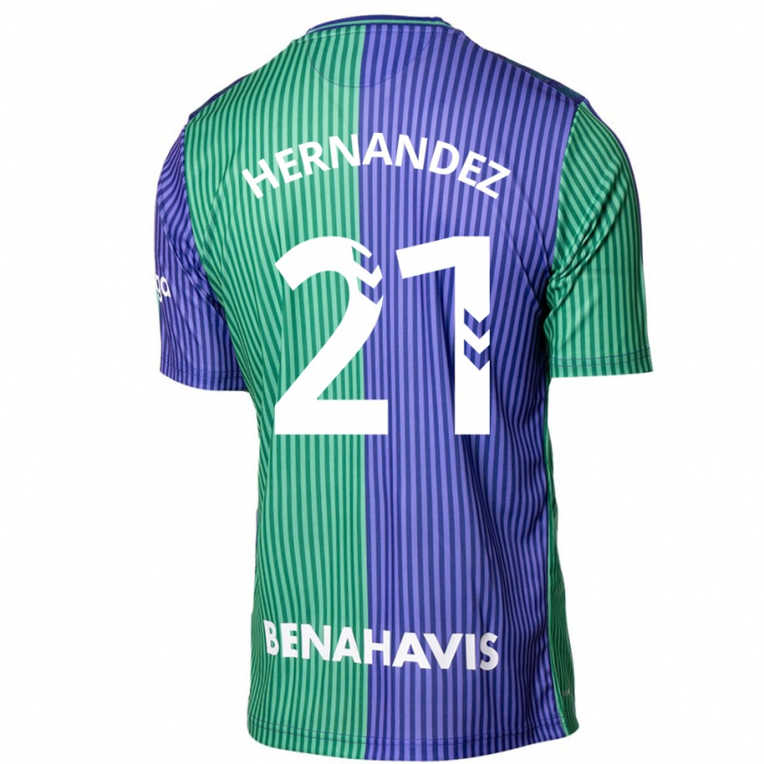 Mujer Camiseta Juan Hernández #21 Verde Azul 2ª Equipación 2023/24 La Camisa