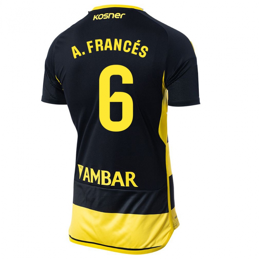 Mujer Camiseta Alejandro Francés #6 Negro Amarillo 2ª Equipación 2023/24 La Camisa
