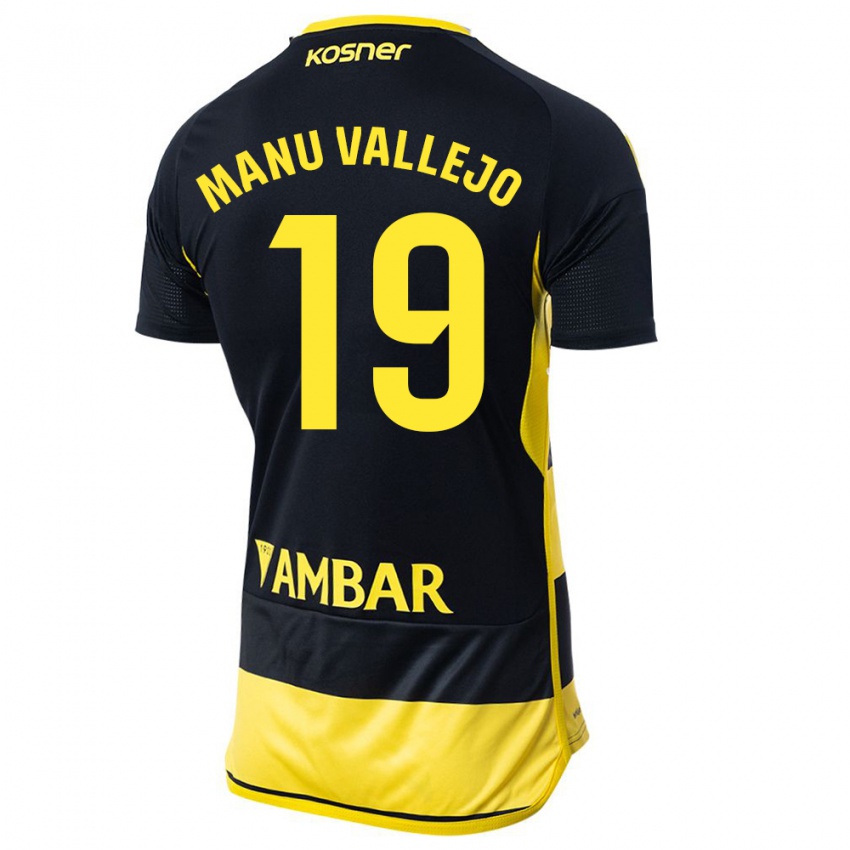 Mujer Camiseta Manu Vallejo #19 Negro Amarillo 2ª Equipación 2023/24 La Camisa