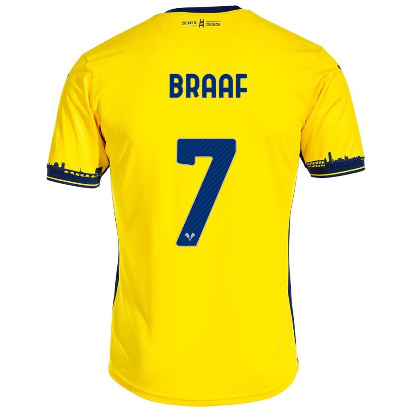 Mujer Camiseta Jayden Braaf #7 Amarillo 2ª Equipación 2023/24 La Camisa